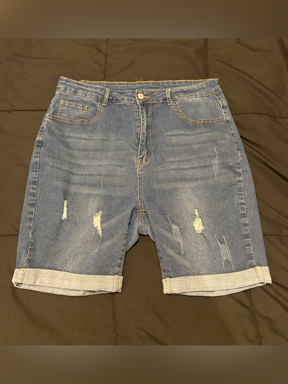 Denim Shorts- Cuffed- with Distressing